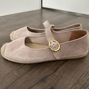 Stuart Weitzman Blush Pink Suede Espadrille Mary Jane Flats